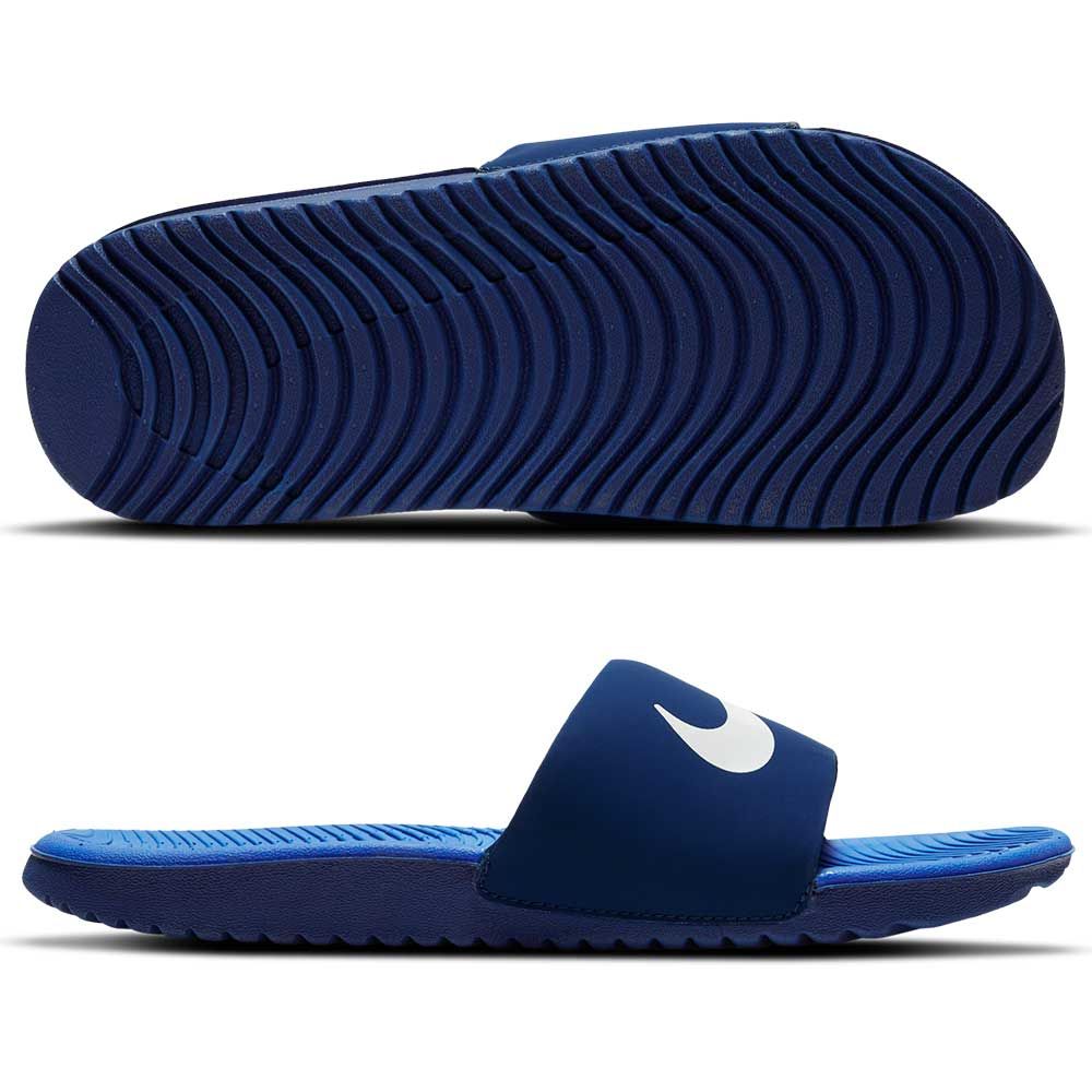 All blue nike store slides