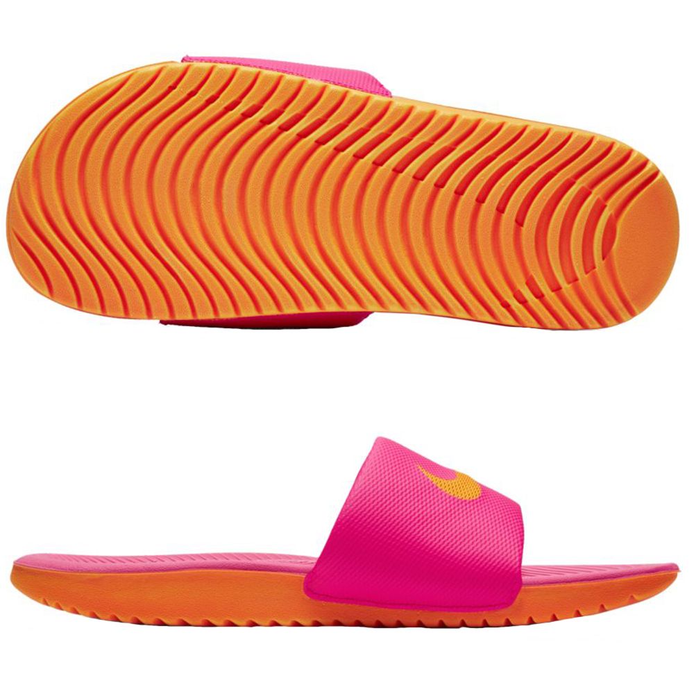 pink and orange nike slides