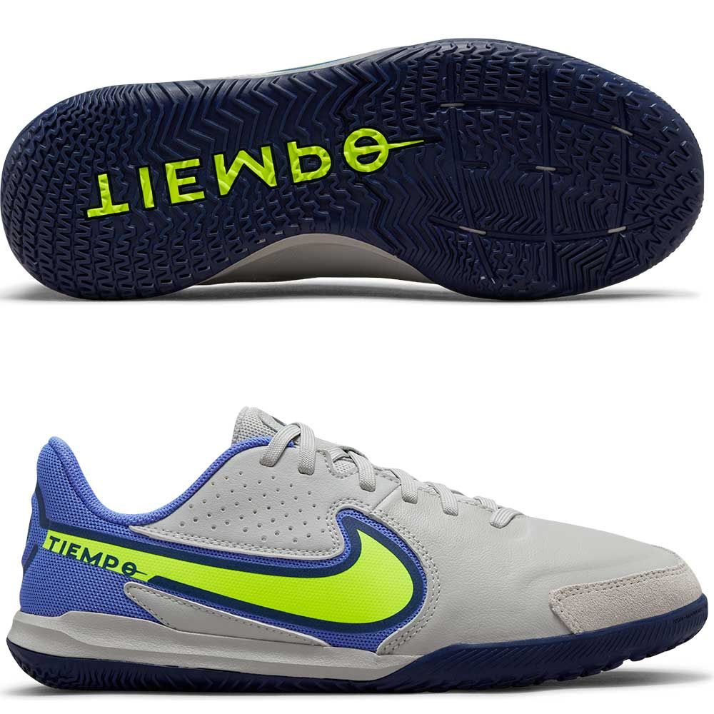 Nike Tiempo Legend 9 Academy Indoor Cleats- Grey Fog/Volt/Sapphire 