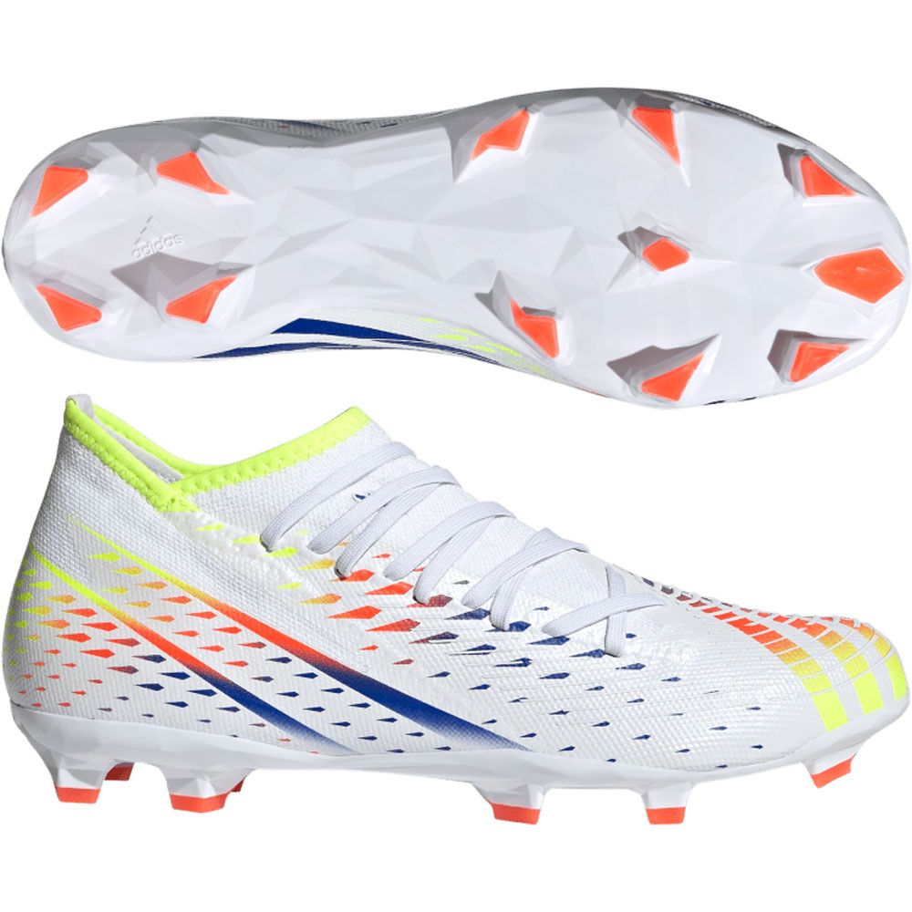 Lot Gorgelen G adidas Predator Edge.3 Firm Ground Cleats-Footwear White/Solar Yellow/Power  Blue | Soccer Village