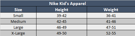 Nike Youth Small Size Chart