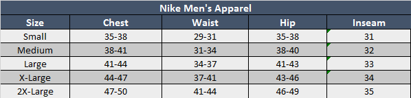 nike jerseys size chart