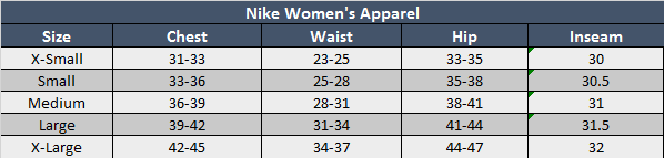 size chart puma women's