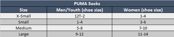 puma girls size chart