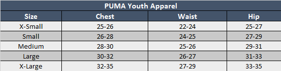 puma socks size chart