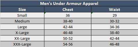 Under Armour Mens Apparel Sizing Chart