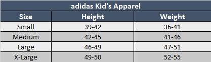adidas Kids Apparel Sizing Chart