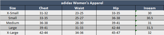 adidas women's sweatshirt size chart